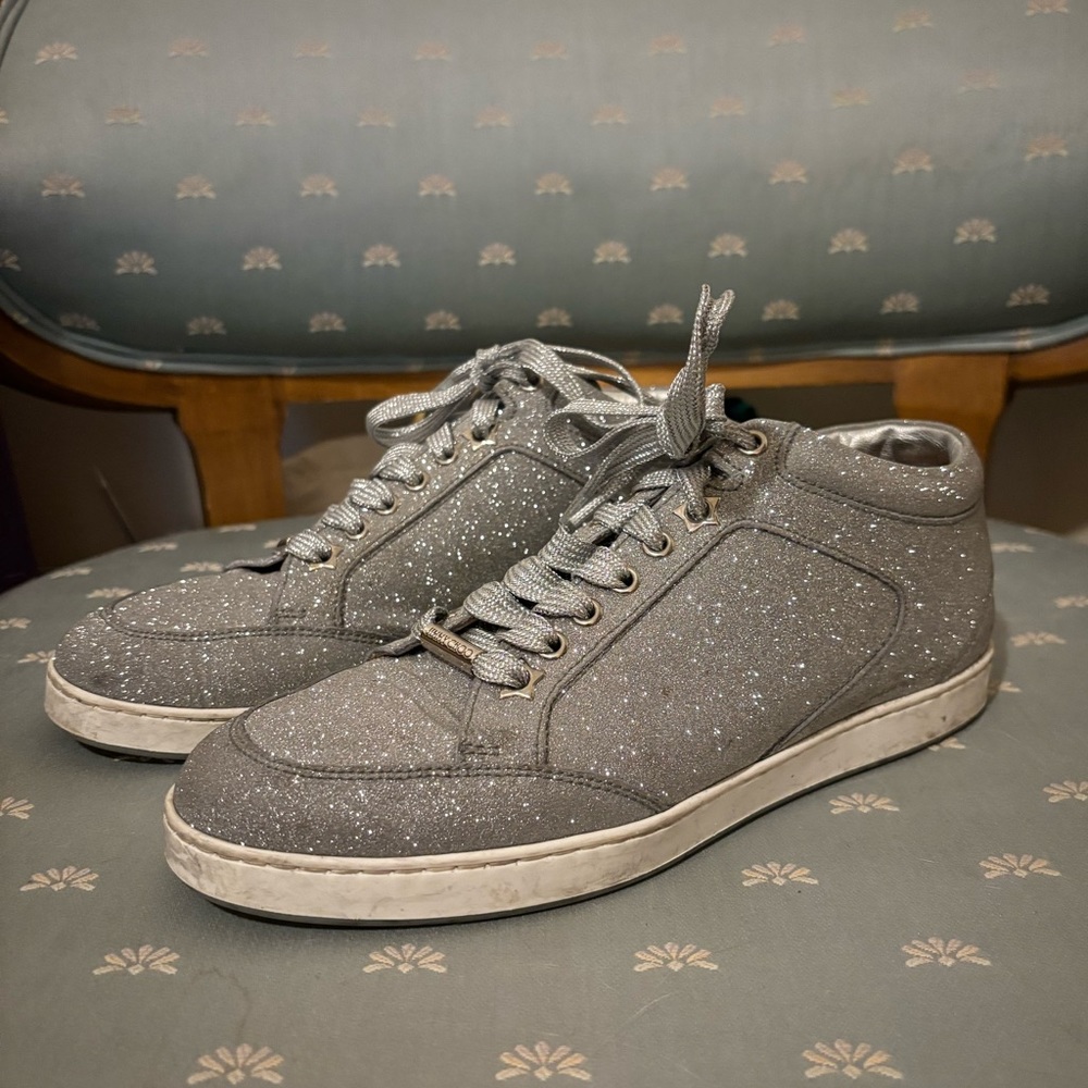 Jimmy Choo Miami Silver Glitter Sneakers 37.5
